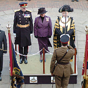 Soldiers from the 2nd Battalion Royal Anglian Regiment march through Leicester city centre. The scene in Town Hall Square. On 20 March 2007.