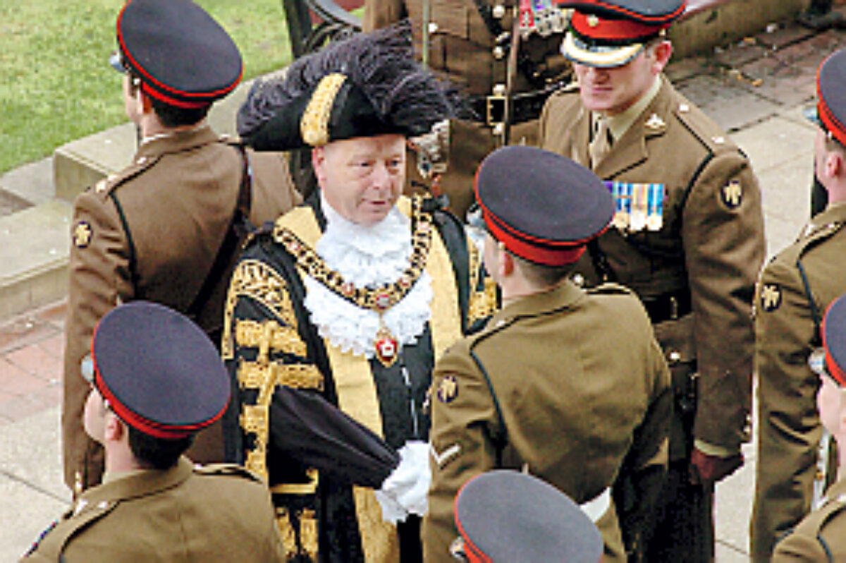 Soldiers from the 2nd Battalion Royal Anglian Regiment march through Leicester city centre. The scene in Town Hall Square