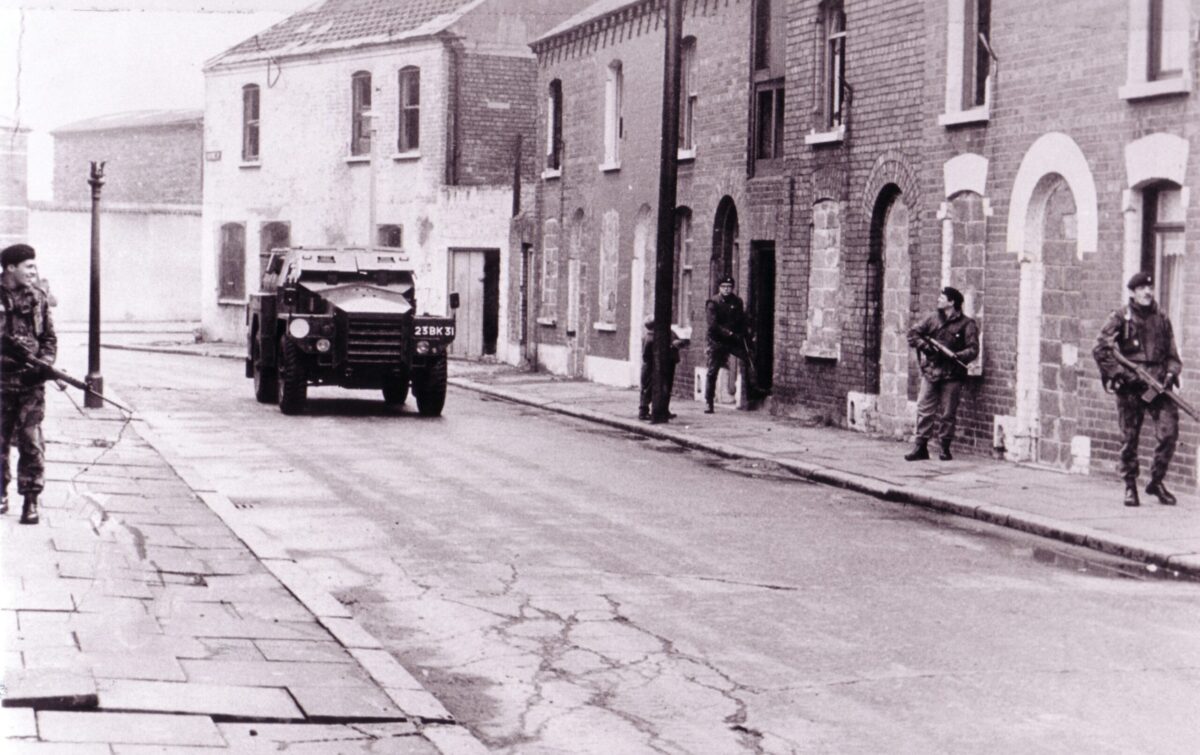 7. On patrol in Lower Falls, Belfast, 1972 Northern Ireland has been one of the Regiment’s main commitments since the “Troubles” between Catholic and Protestant communities began in 1969. 7. On patrol in Lower Falls, Belfast, 1972 Northern Ireland has been one of the Regiment’s main commitments since the “Troubles” between Catholic and Protestant communities began in 1969.