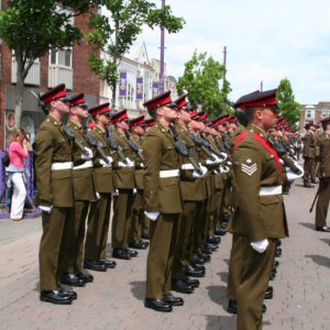 Charnwood Borough Council, which includes Loughborough, granted the Freedom of Entry to the Royal Anglian Regiment in July 2007. This is the highest honour the council can bestow and involved a ceremony where the regiment marched through the town “with bayonets fixed, drums beating, bands playing and colours flying.