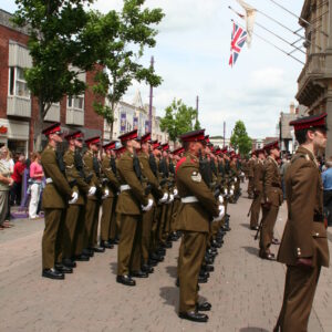 Charnwood Borough Council, which includes Loughborough, granted the Freedom of Entry to the Royal Anglian Regiment in July 2007. This is the highest honour the council can bestow and involved a ceremony where the regiment marched through the town “with bayonets fixed, drums beating, bands playing and colours flying.
