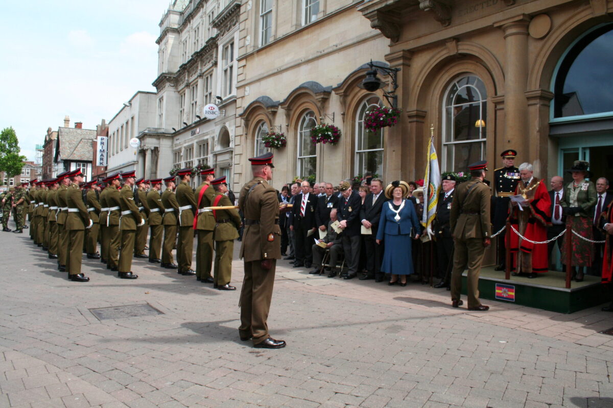 Charnwood Borough Council, which includes Loughborough, granted the Freedom of Entry to the Royal Anglian Regiment in July 2007. This is the highest honour the council can bestow and involved a ceremony where the regiment marched through the town “with bayonets fixed, drums beating, bands playing and colours flying.