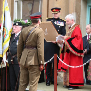 Charnwood Borough Council, which includes Loughborough, granted the Freedom of Entry to the Royal Anglian Regiment in July 2007. This is the highest honour the council can bestow and involved a ceremony where the regiment marched through the town “with bayonets fixed, drums beating, bands playing and colours flying.