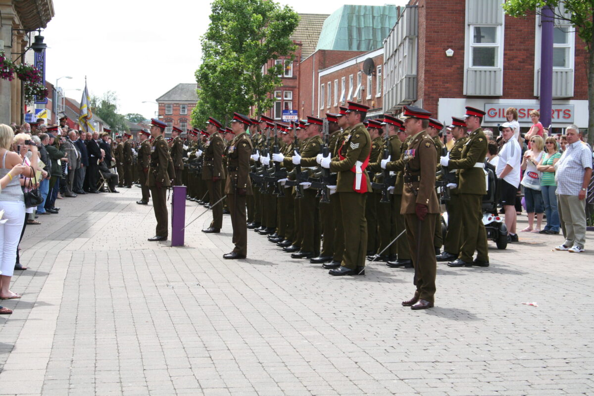 Charnwood Borough Council, which includes Loughborough, granted the Freedom of Entry to the Royal Anglian Regiment in July 2007. This is the highest honour the council can bestow and involved a ceremony where the regiment marched through the town “with bayonets fixed, drums beating, bands playing and colours flying.