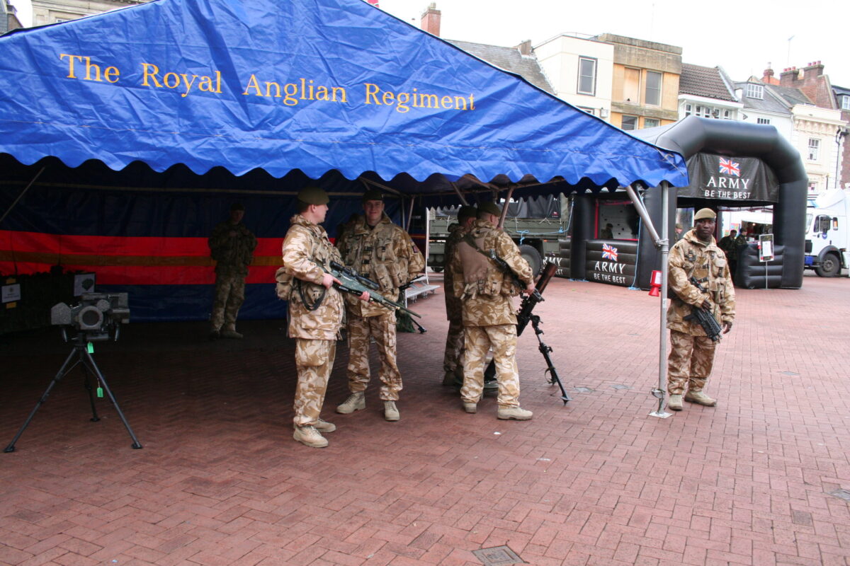 Soldiers from the 2nd Battalion Royal Anglian Regiment march through Northampton in 2007.