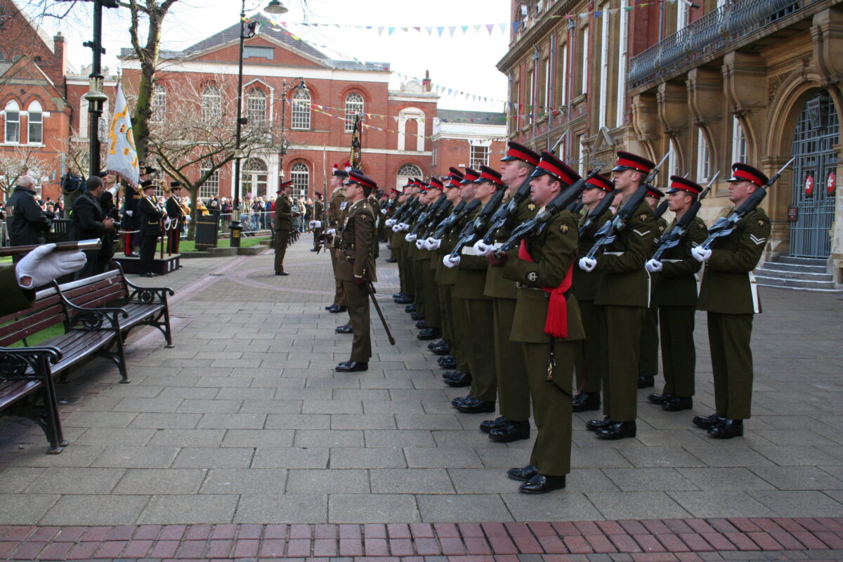 Freedom of Leicester and homecoming parade in 2007 for the 1st Battalion, Royal Anglian Regiment. Freedom of Leicester and homecoming parade in 2007 for the 1st Battalion, Royal Anglian Regiment.