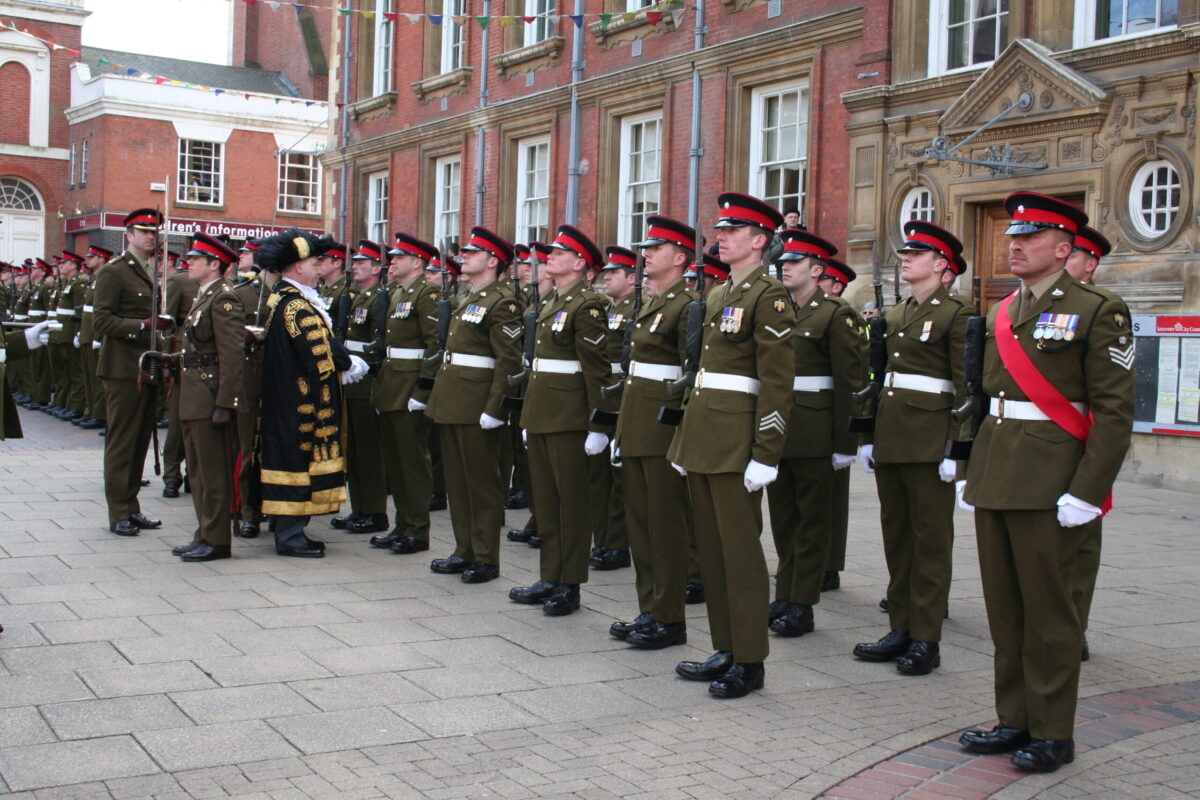 Freedom of Leicester and homecoming parade in 2007 for the 1st Battalion, Royal Anglian Regiment. Freedom of Leicester and homecoming parade in 2007 for the 1st Battalion, Royal Anglian Regiment.