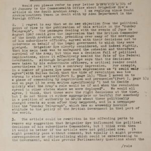 Letter to the Foreign Office about an Article on the Arabian Army