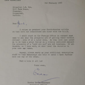 Letter from the Sunday Telegraph 2 February 1968 to Brigadier J B Dye.