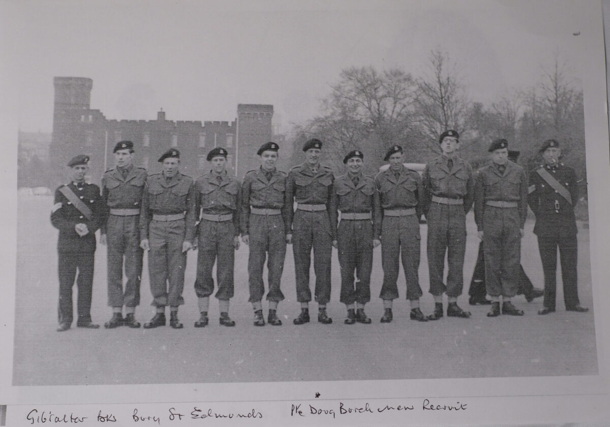 Cambridgeshire Regiment Gibraltar Barracks Bury St Edmunds with new recruit Pte Doug Burch