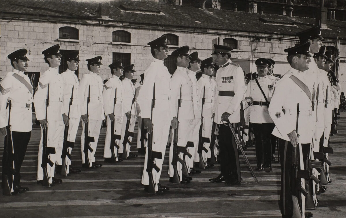 Brig Ngel H Birbeck. the Deputy Fortress Commander in Gibraltar, salutes the Regimental Colour Brig Ngel H Birbeck. the Deputy Fortress Commander in Gibraltar, salutes the Regimental Colour