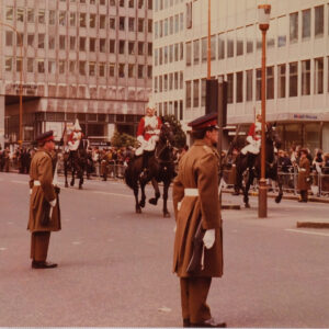4th Battalion Royal Anglian Regiment street lining in London for a state visit in march 1983.