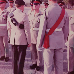 Garrison Commander speaking to Pte Green (HQ Company).