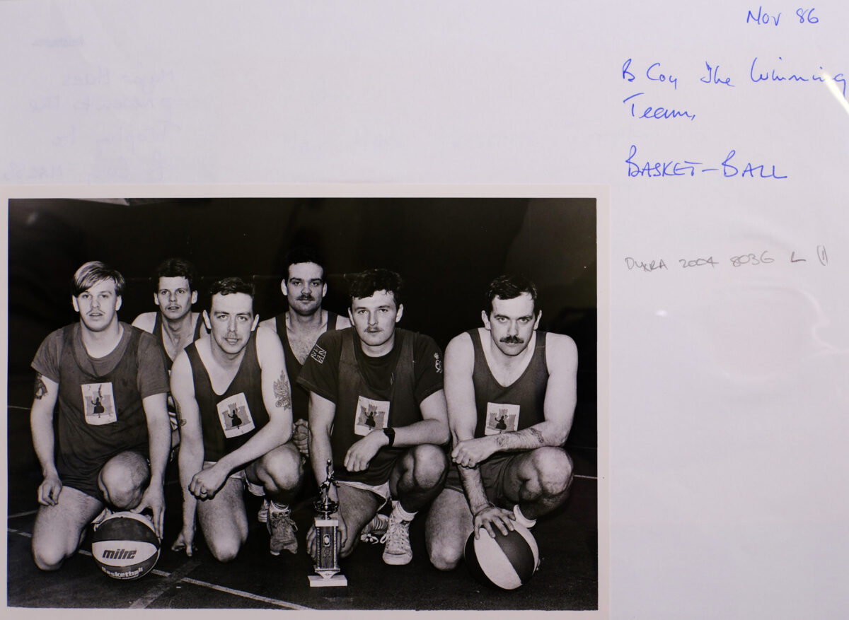 1st Battalion Royal Anglian Regiment Londonderry. B Company, the winning team for the basketball competition in November 1986.