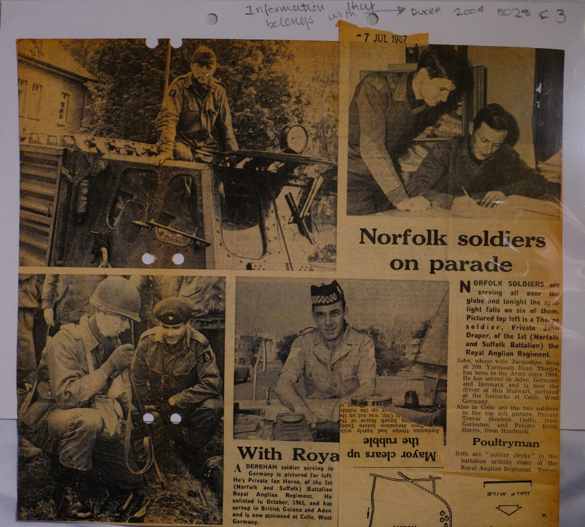 1st Battalion Royal Anglian Regiment, News Cuttings from 7 July 1967 about Pte John Draper. 