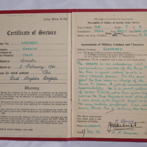 Regular Army Certificate of Service book for 23853593 Colin Sharpe. Regular Army Certificate of Service book for 23853593 Colin Sharpe.