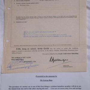 Motor insurance document Cyprus