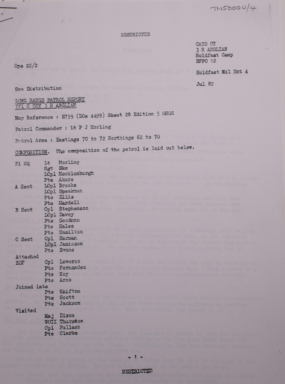 Long range patrol report 3rd Battlaion Royal Anglian Regiment 1982, Belize.