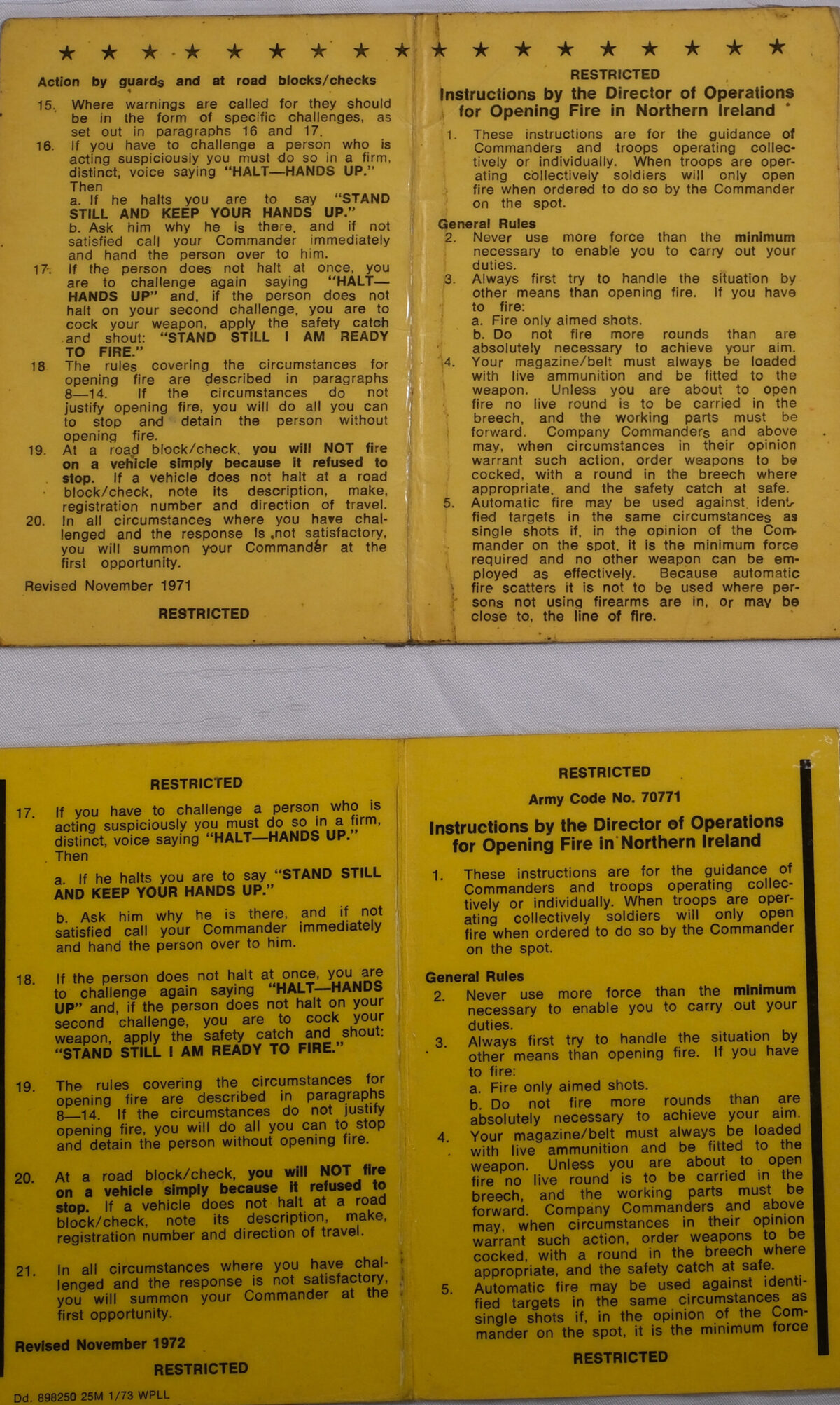 Northern Ireland instructions for opening fire.