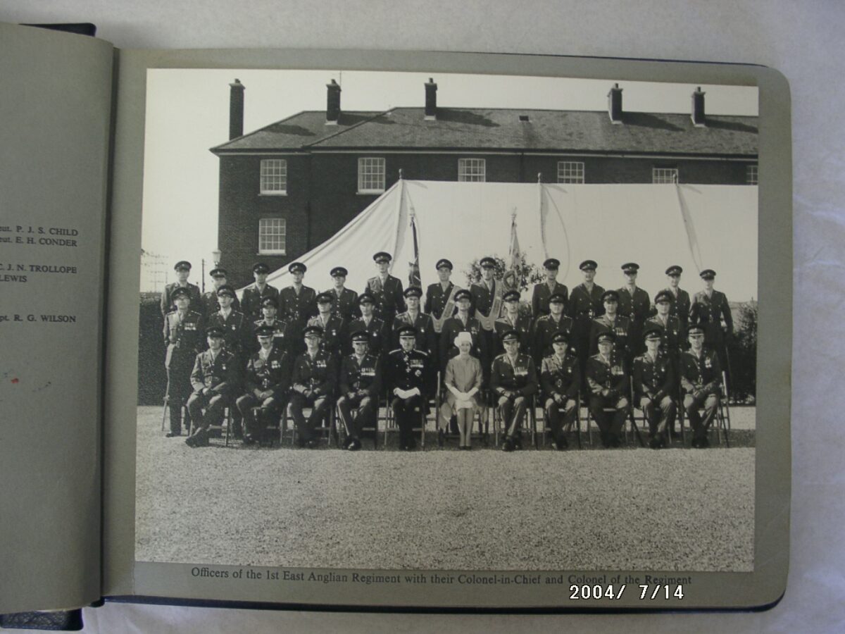 On 12 July 1974, Queen Elizabeth The Queen Mother presented new Colours to the 1st, 2nd, 3rd, and 5th (Volunteer) Battalions of the Royal Anglian Regiment at Tidworth Garrison.