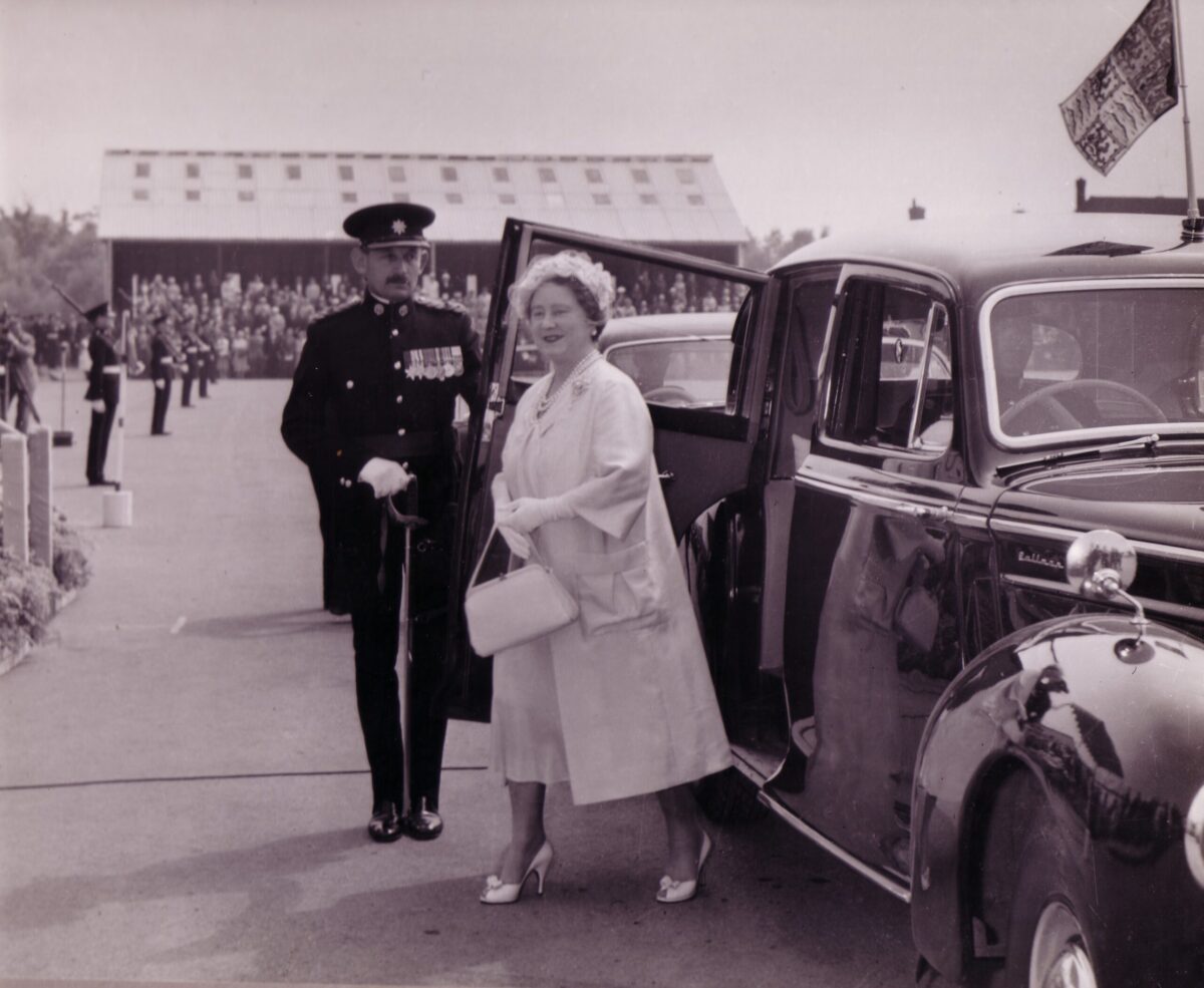 During her visit to Hertford on June 18, 1969, Queen Elizabeth The Queen Mother inspected the 5th (Volunteer) Battalion, The Royal Anglian Regiment. This battalion was heavily associated with the local Bedfordshire and Hertfordshire Regiment territorial forces, for which she served as Colonel-in-Chief