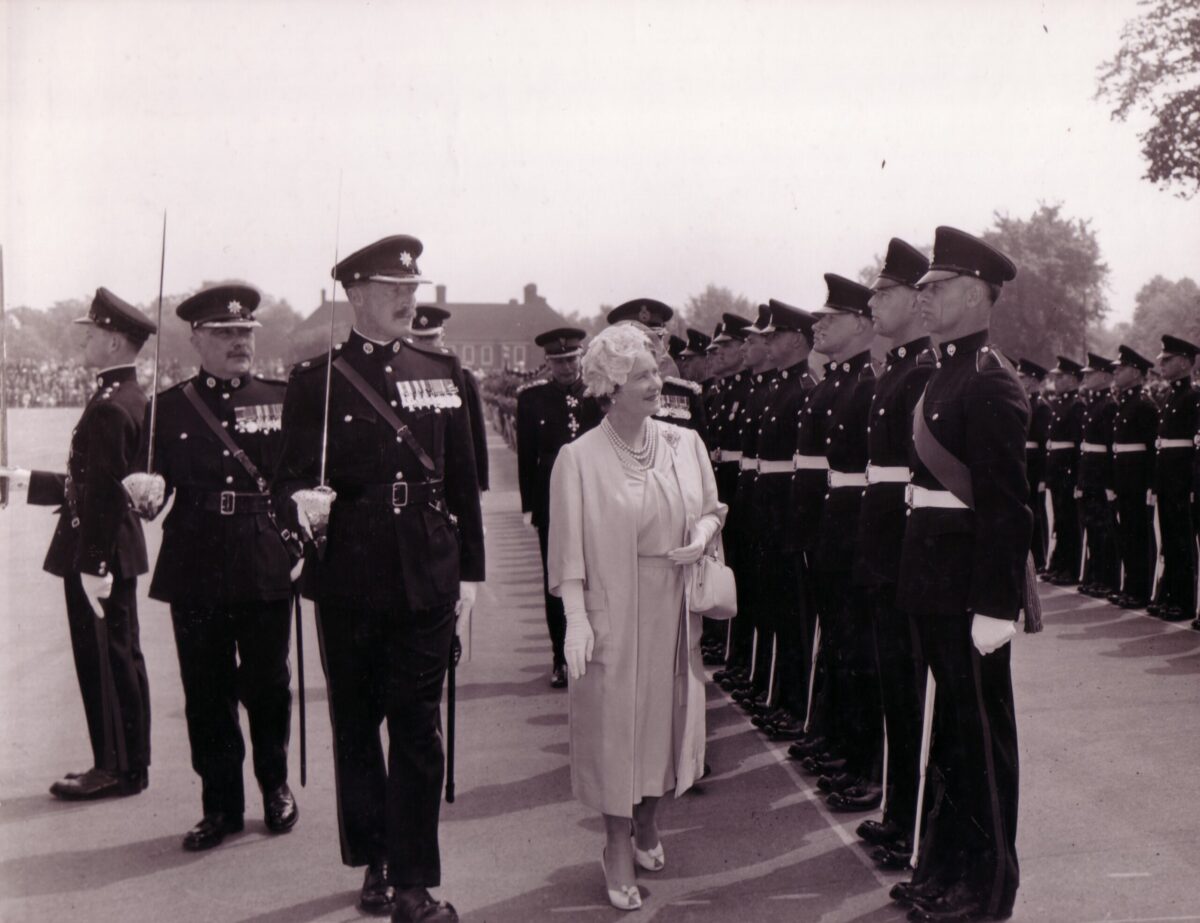 During her visit to Hertford on June 18, 1969, Queen Elizabeth The Queen Mother inspected the 5th (Volunteer) Battalion, The Royal Anglian Regiment. This battalion was heavily associated with the local Bedfordshire and Hertfordshire Regiment territorial forces, for which she served as Colonel-in-Chief During her visit to Hertford on June 18, 1969, Queen Elizabeth The Queen Mother inspected the 5th (Volunteer) Battalion, The Royal Anglian Regiment. This battalion was heavily associated with the local Bedfordshire and Hertfordshire Regiment territorial forces, for which she served as Colonel-in-Chief