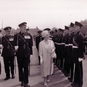 During her visit to Hertford on June 18, 1969, Queen Elizabeth The Queen Mother inspected the 5th (Volunteer) Battalion, The Royal Anglian Regiment. This battalion was heavily associated with the local Bedfordshire and Hertfordshire Regiment territorial forces, for which she served as Colonel-in-Chief During her visit to Hertford on June 18, 1969, Queen Elizabeth The Queen Mother inspected the 5th (Volunteer) Battalion, The Royal Anglian Regiment. This battalion was heavily associated with the local Bedfordshire and Hertfordshire Regiment territorial forces, for which she served as Colonel-in-Chief