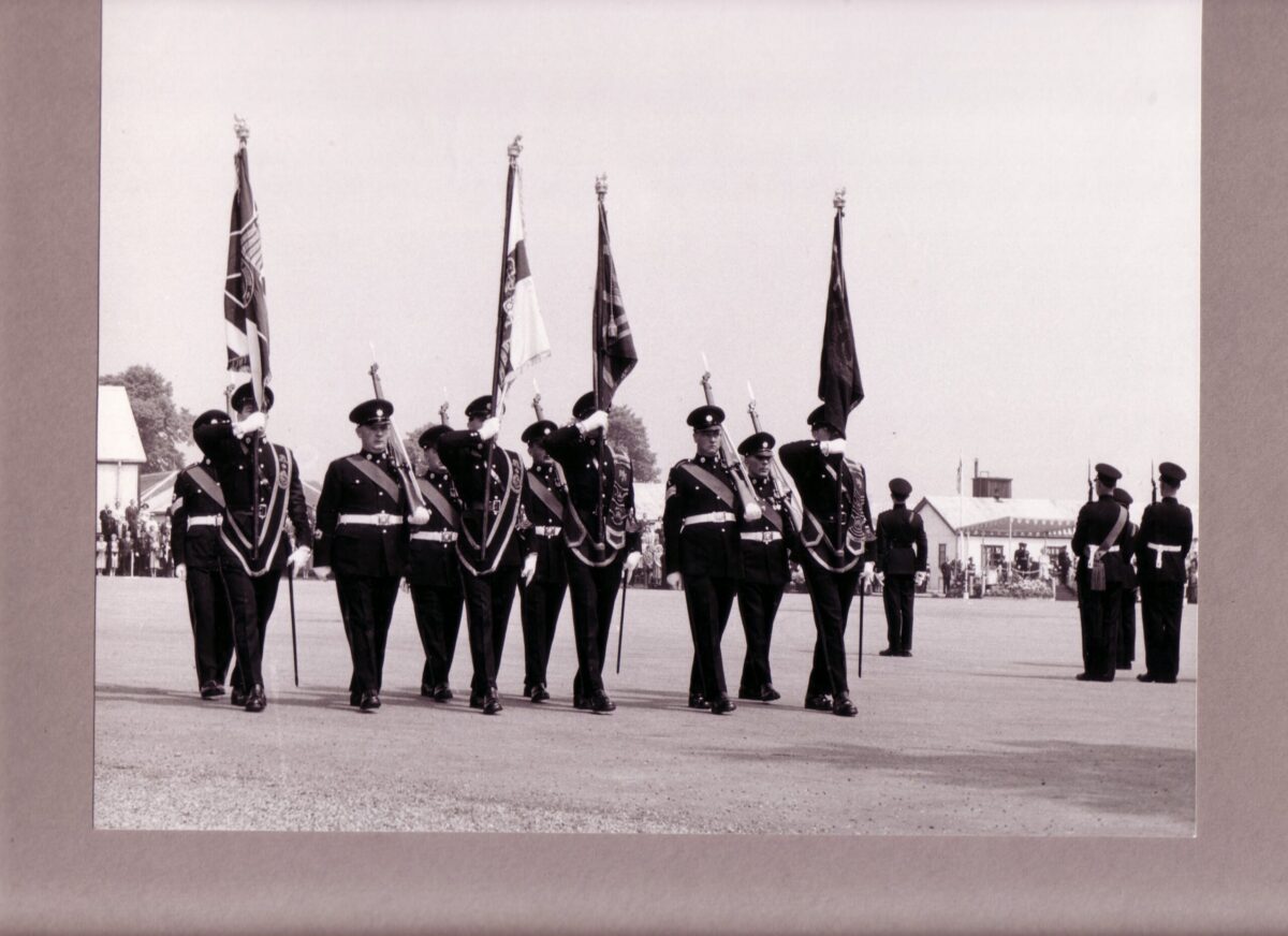 During her visit to Hertford on June 18, 1969, Queen Elizabeth The Queen Mother inspected the 5th (Volunteer) Battalion, The Royal Anglian Regiment. This battalion was heavily associated with the local Bedfordshire and Hertfordshire Regiment territorial forces, for which she served as Colonel-in-Chief