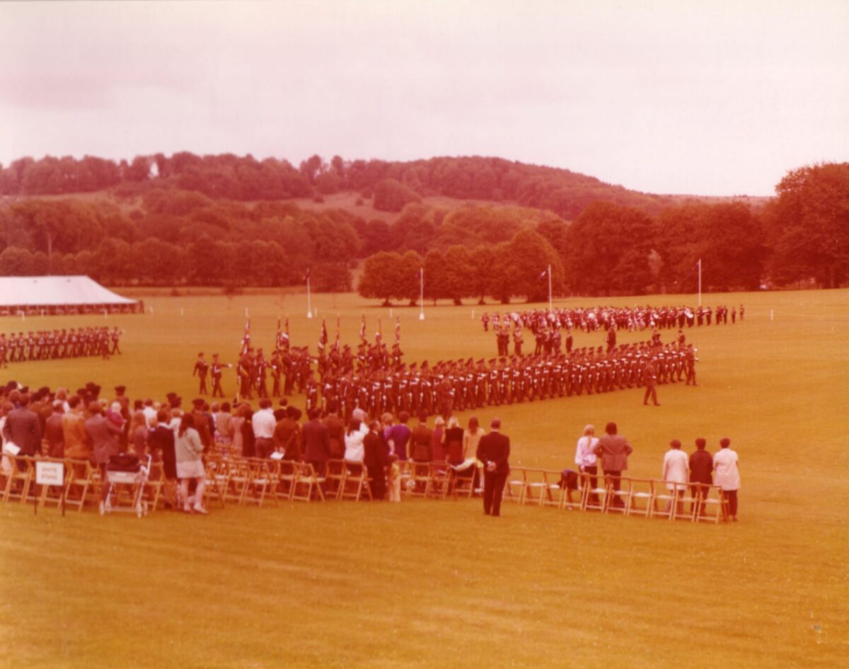 On 12 July 1974, Queen Elizabeth The Queen Mother presented new Colours to the 1st, 2nd, 3rd, and 5th (Volunteer) Battalions of the Royal Anglian Regiment at Tidworth Garrison.