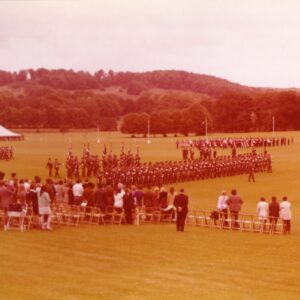 On 12 July 1974, Queen Elizabeth The Queen Mother presented new Colours to the 1st, 2nd, 3rd, and 5th (Volunteer) Battalions of the Royal Anglian Regiment at Tidworth Garrison.