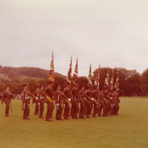 On 12 July 1974, Queen Elizabeth The Queen Mother presented new Colours to the 1st, 2nd, 3rd, and 5th (Volunteer) Battalions of the Royal Anglian Regiment at Tidworth Garrison.