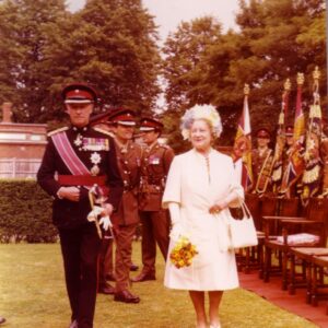 On 12 July 1974, Queen Elizabeth The Queen Mother presented new Colours to the 1st, 2nd, 3rd, and 5th (Volunteer) Battalions of the Royal Anglian Regiment at Tidworth Garrison.
