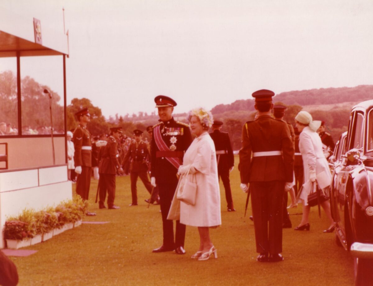 On 12 July 1974, Queen Elizabeth The Queen Mother presented new Colours to the 1st, 2nd, 3rd, and 5th (Volunteer) Battalions of the Royal Anglian Regiment at Tidworth Garrison.