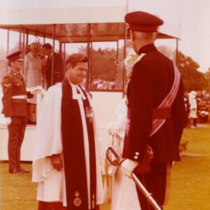 On 12 July 1974, Queen Elizabeth The Queen Mother presented new Colours to the 1st, 2nd, 3rd, and 5th (Volunteer) Battalions of the Royal Anglian Regiment at Tidworth Garrison.