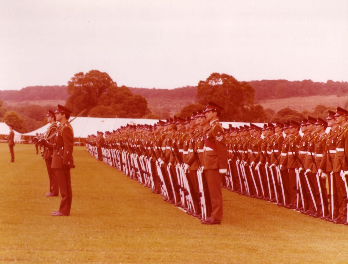 On 12 July 1974, Queen Elizabeth The Queen Mother presented new Colours to the 1st, 2nd, 3rd, and 5th (Volunteer) Battalions of the Royal Anglian Regiment at Tidworth Garrison.