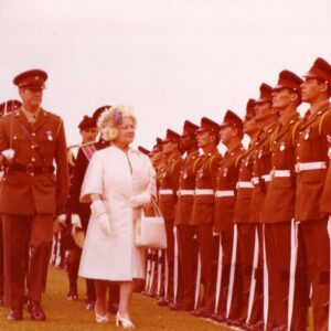 On 12 July 1974, Queen Elizabeth The Queen Mother presented new Colours to the 1st, 2nd, 3rd, and 5th (Volunteer) Battalions of the Royal Anglian Regiment at Tidworth Garrison.