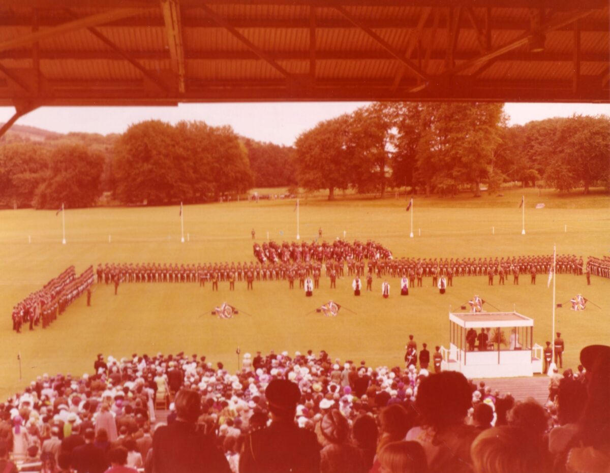 On 12 July 1974, Queen Elizabeth The Queen Mother presented new Colours to the 1st, 2nd, 3rd, and 5th (Volunteer) Battalions of the Royal Anglian Regiment at Tidworth Garrison. On 12 July 1974, Queen Elizabeth The Queen Mother presented new Colours to the 1st, 2nd, 3rd, and 5th (Volunteer) Battalions of the Royal Anglian Regiment at Tidworth Garrison.