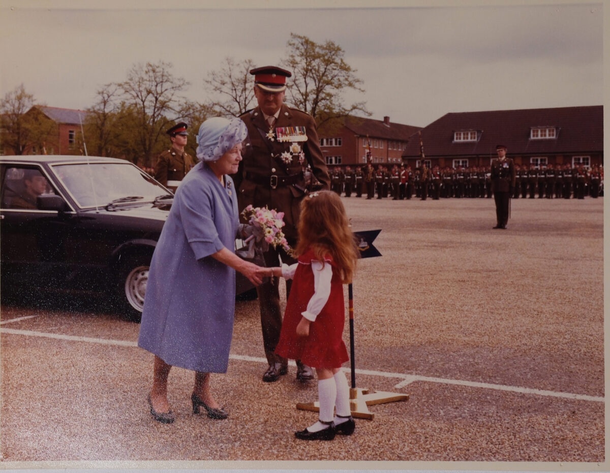 On 12 July 1974, Queen Elizabeth The Queen Mother presented new Colours to the 1st, 2nd, 3rd, and 5th (Volunteer) Battalions of the Royal Anglian Regiment at Tidworth Garrison. On 12 July 1974, Queen Elizabeth The Queen Mother presented new Colours to the 1st, 2nd, 3rd, and 5th (Volunteer) Battalions of the Royal Anglian Regiment at Tidworth Garrison.