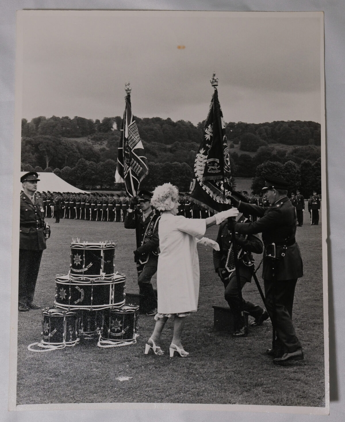 On 12 July 1974, Queen Elizabeth The Queen Mother presented new Colours to the 1st, 2nd, 3rd, and 5th (Volunteer) Battalions of the Royal Anglian Regiment at Tidworth Garrison.
