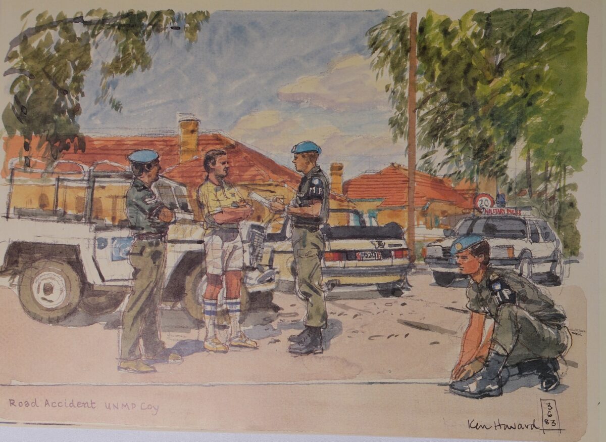 Royal Anglian Regiment Soldiers in Cyprus Sketch Book by Ken Howard