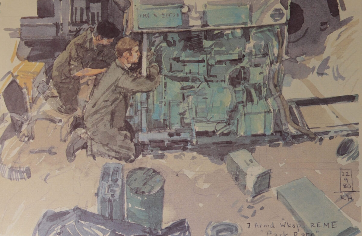 Royal Anglian Regiment.  Exercise Crusader Spearpoint 80. A sketch book by Ken Howard.