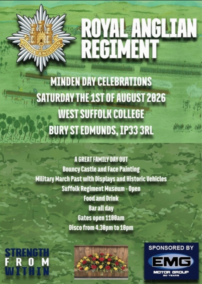 Minden Day Celebrations Event - 1 August 2026 at West Suffolk College, Bury St Edmunds Minden Day Celebrations Event - 1 August 2026 at West Suffolk College, Bury St Edmunds