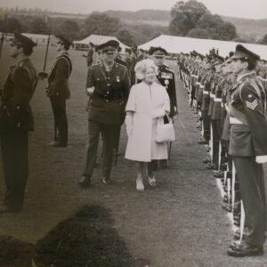Royal Anglian Regiment. HRH The Queen Mother, with the Colour party, 12 July 1974 at Tidworth Garrison. Royal Anglian Regiment. HRH The Queen Mother, with the Colour party, 12 July 1974 at Tidworth Garrison.