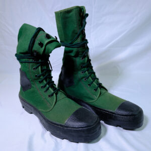 British Army 1944/1950s pattern green canvas jungle boots with black rubber toe caps and soles British Army 1944/1950s pattern green canvas jungle boots with black rubber toe caps and soles