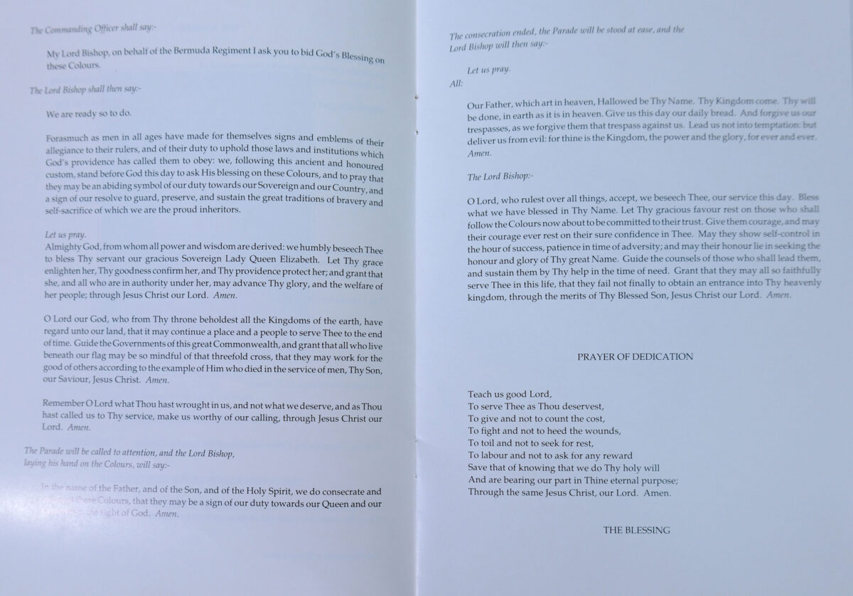 Presentation of New Colours to the Bermuda Regiment 2 November 1990. Official programme.