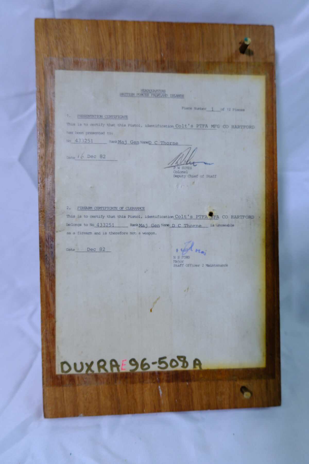 Firearms certificate December 1982